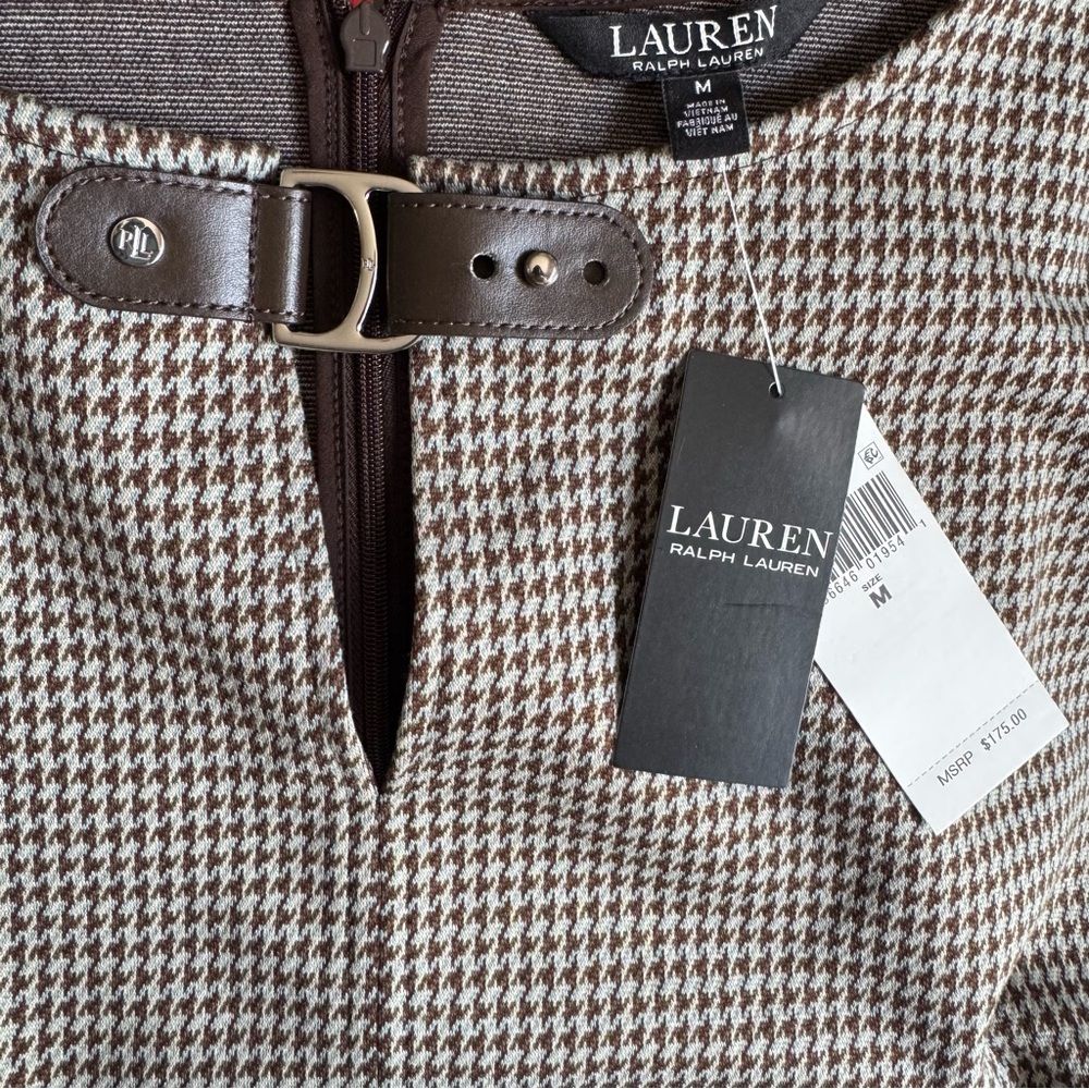 LAUREN RALPH LAUREN NWT Buckle Trim Houndstooth Jacquard Shift Dress Size Medium - Picture 12 of 15